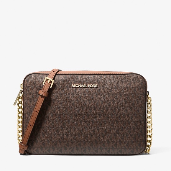 MICHAEL Michael Kors Handbags - Michael Kors Jet Set Large Printed Logo Crossbody Bag Brown